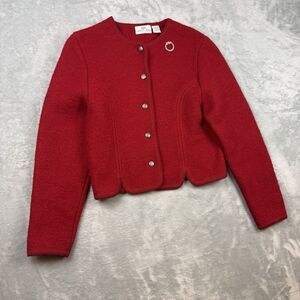 Vintage Carroll Reed Womens Red 100% Wool Red Jacket Size 4 Cardigan Hong Kong